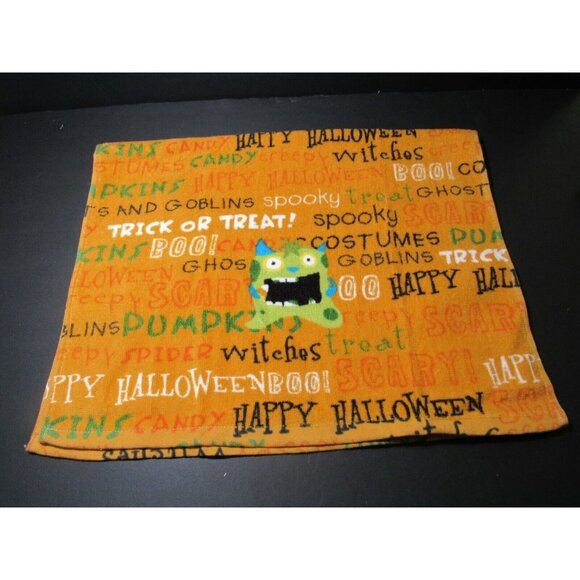 Kitchen Towel Orange Halloween Spooky Ghosts Witches Creepy Words Terry Cloth - Picture 2 of 4
